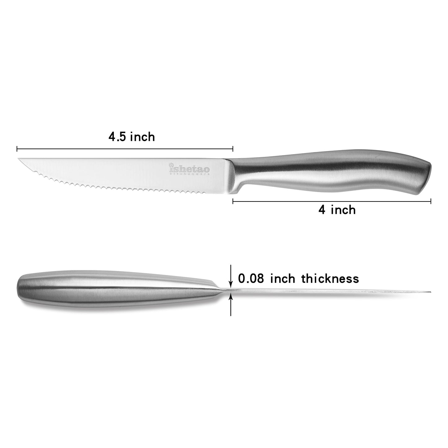 IsheTao Steak Knife Set, Dishwasher Safe Steak Knives, 6-Piece Serrated Knife Set, Silver Steak Knives, Meat Cutter Knife Set, Dinner Knives