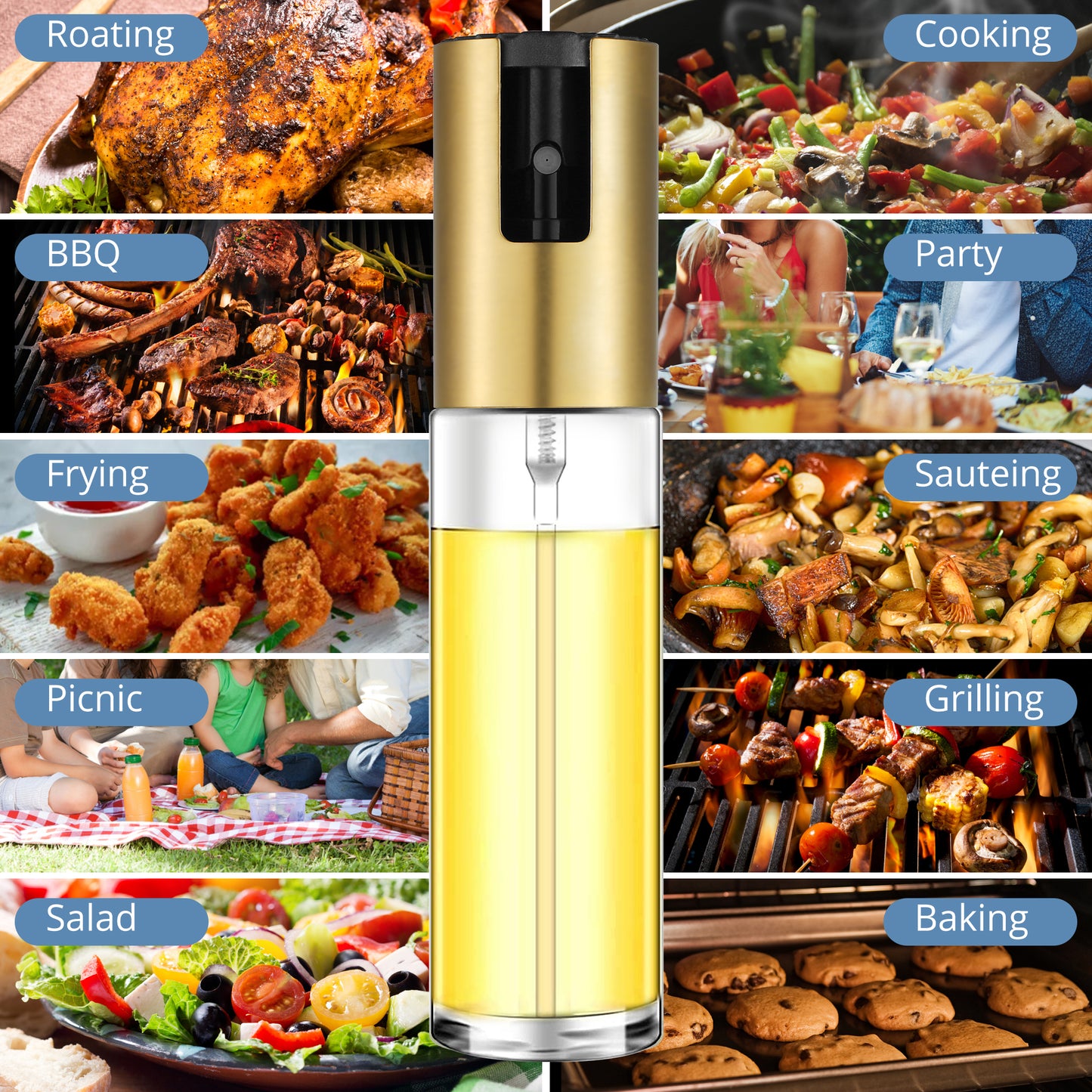 Oil Sprayer for Cooking, Olive Oil Sprayer Mister for Air Fryer, 3.7oz(100ml) Olive Oil Spray Bottle, Vinegar Oil Portable Kitchen Gadgets for Baking, Salad, Grilling, BBQ, Roasting