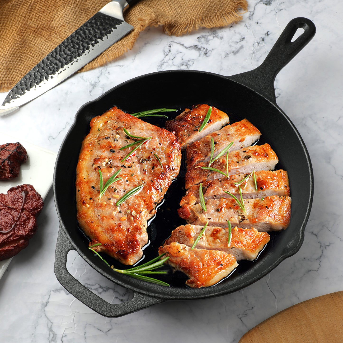 10 Inch Cast Iron Skillet, Pre-Seasoned Frying Pan for Oven, Stovetop, Grill & Campfire, Durable, Non-Toxic, Even-Heating Cookware, Black