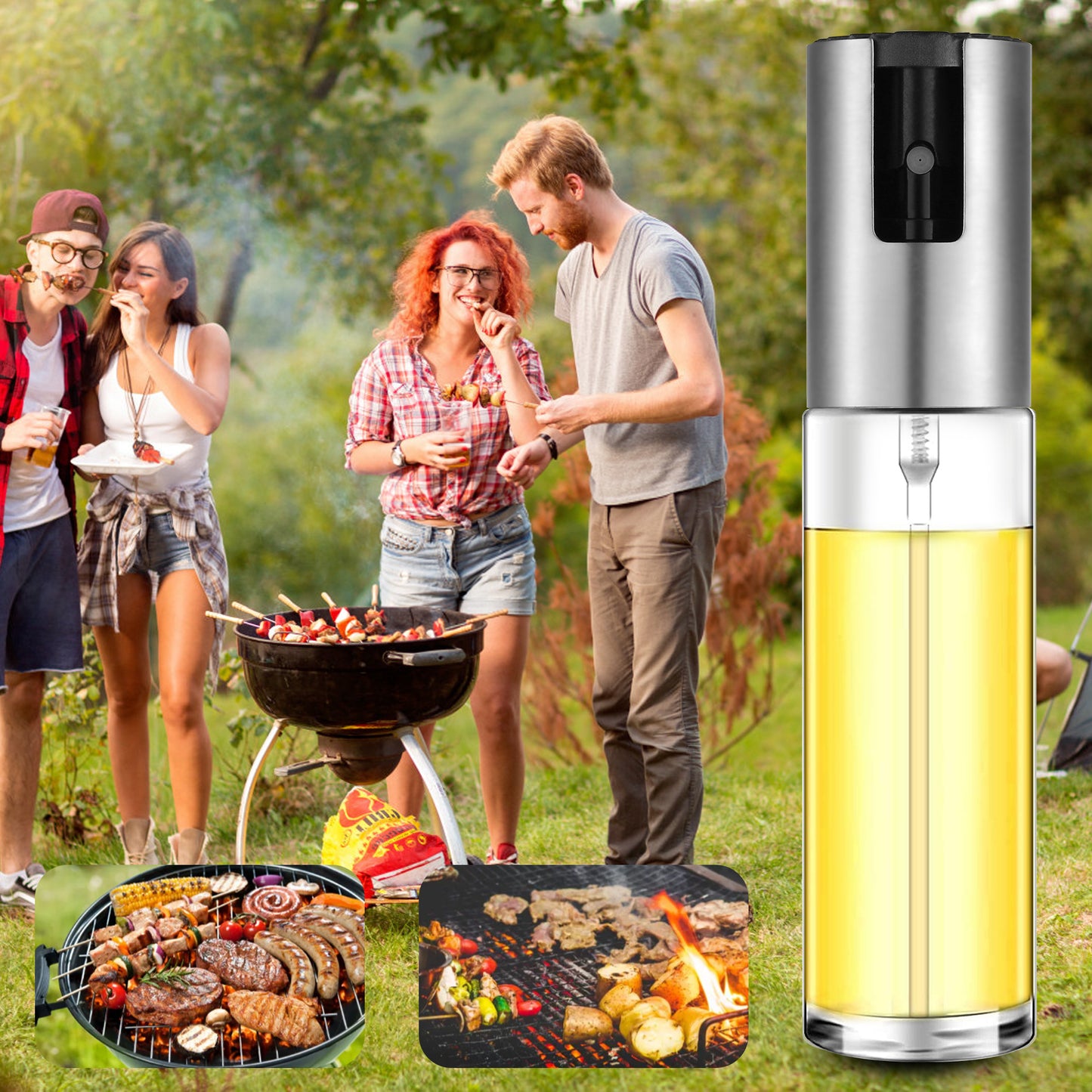 Oil Sprayer for Cooking, Olive Oil Sprayer Mister for Air Fryer, 3.7oz(100ml) Olive Oil Spray Bottle, Vinegar Oil Portable Kitchen Gadgets for Baking, Salad, Grilling, BBQ, Roasting (Silver)