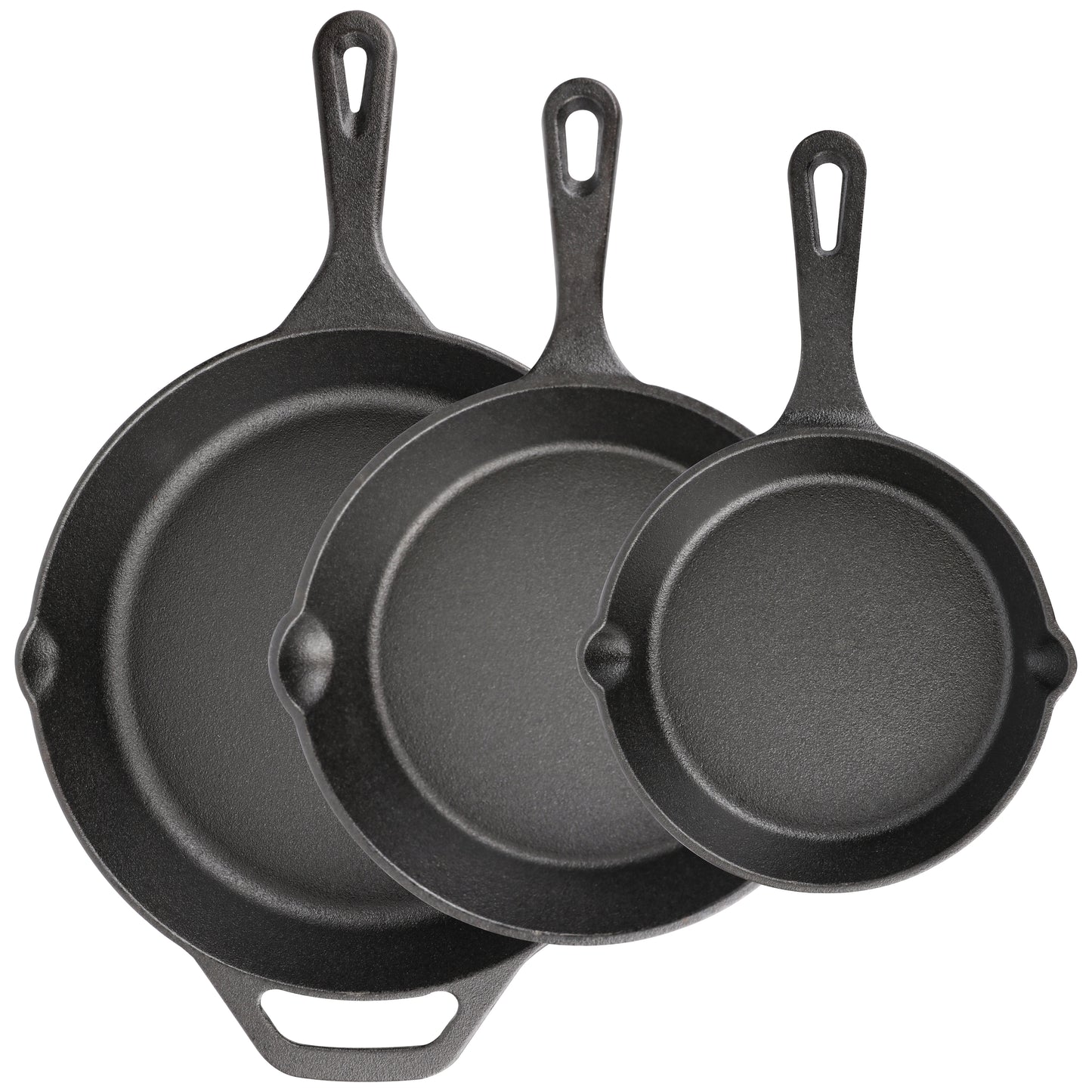 Cast Iron Skillet 3-Piece Set, 6", 8", 10" Frying Pans, Heavy-Duty Pre-Seasoned Pan Cookware Set, For Frying, Saute, Cooking, Pizza & More, Black