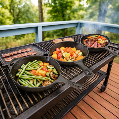 Cast Iron Skillet 3-Piece Set, 6", 8", 10" Frying Pans, Heavy-Duty Pre-Seasoned Pan Cookware Set, For Frying, Saute, Cooking, Pizza & More, Black