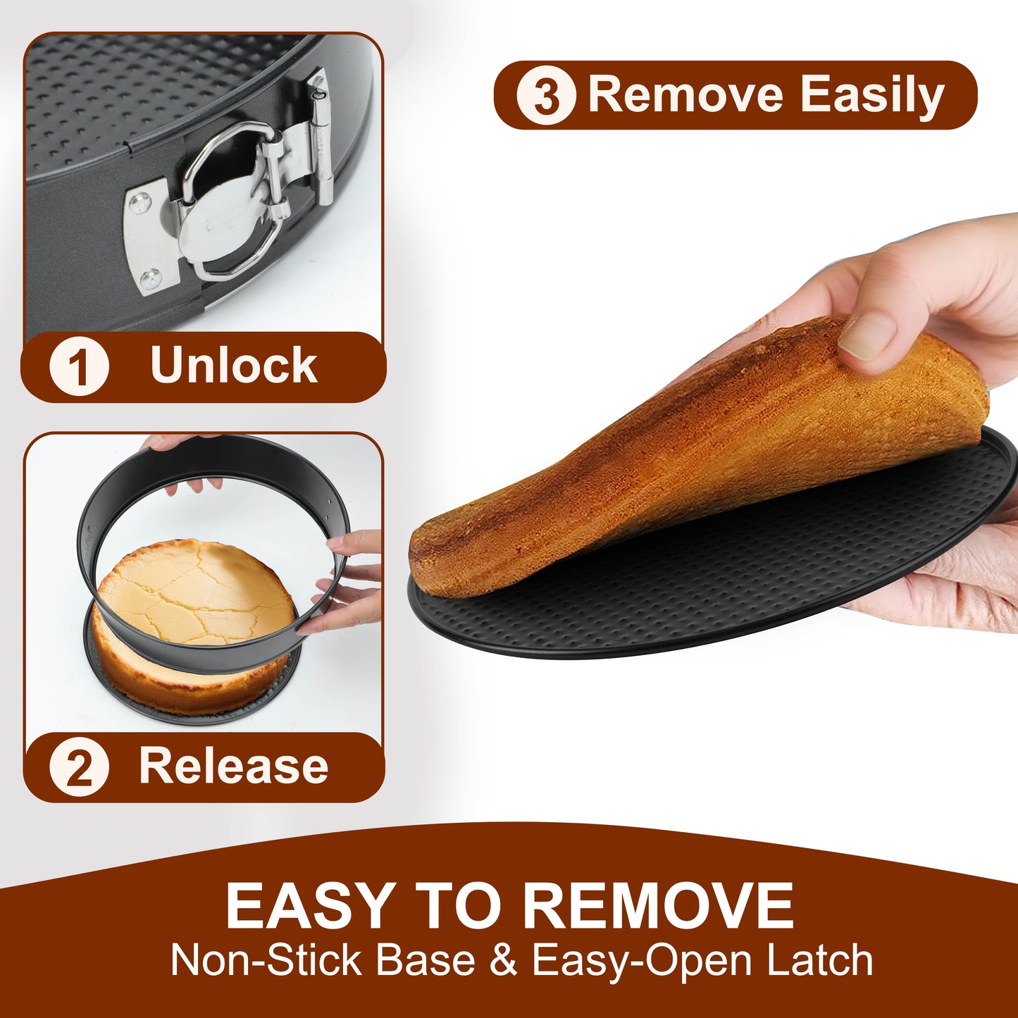 Springform Pan Set of 4, 4/7/9/10inch Cake Pans with Leakproof Silicone Protector, Non-Stick Leak-Proof with Removable Bottom, Cheesecake Pan for Baking, Black