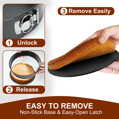 Springform Pan Set of 4, 4/7/9/10inch Cake Pans with Leakproof Silicone Protector, Non-Stick Leak-Proof with Removable Bottom, Cheesecake Pan for Baking, Black