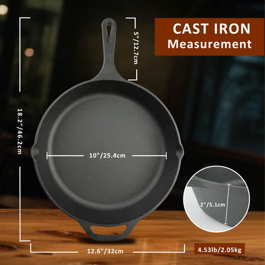 12 Inch Cast Iron Skillet, Pre-Seasoned Frying Pan for Oven, Stovetop, Grill & Campfire, Durable, Non-Toxic, Even-Heating Cookware, Black
