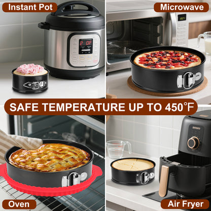 Springform Pan Set of 4, 4/7/9/10inch Cake Pans with Leakproof Silicone Protector, Non-Stick Leak-Proof with Removable Bottom, Cheesecake Pan for Baking, Black