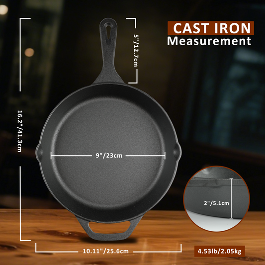 10 Inch Cast Iron Skillet, Pre-Seasoned Frying Pan for Oven, Stovetop, Grill & Campfire, Durable, Non-Toxic, Even-Heating Cookware, Black