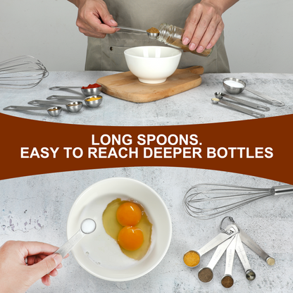 17 Pieces Measuring Cups & Spoons set, 7 Cups, 9 Spoons, 1 Leveler, 18/8 Stainless Steel，Kitchen Gadgets for Cooking & Baking with two Ring Connector, Silver